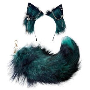 8839 Cat Fox Wolf Ears And Tail Set - Plush Cosplay Clips